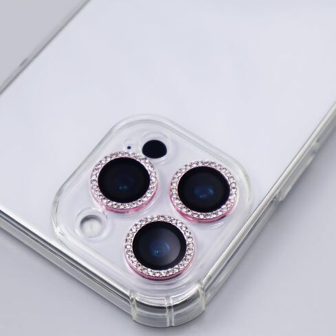 for iPhone 16 Pro / 16 Pro Max Camera Lens Protector Bling Glitter Diamond Metal Crystal Tempered Glass Screen Accessories Rhinestones Lens Cover for iPhone 16 Pro/Pro Max (Pink) in Saudi Arabia