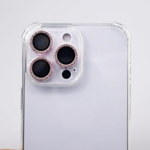 for iPhone 16 Pro / 16 Pro Max Camera Lens Protector Bling Glitter Diamond Metal Crystal Tempered Glass Screen Accessories Rhinestones Lens Cover for iPhone 16 Pro/Pro Max (Pink) in Saudi Arabia