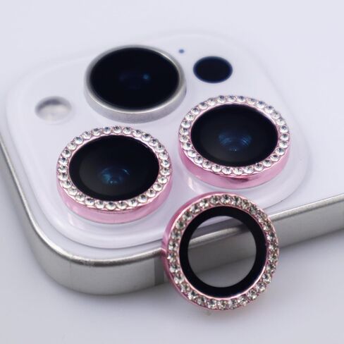 for iPhone 16 Pro / 16 Pro Max Camera Lens Protector Bling Glitter Diamond Metal Crystal Tempered Glass Screen Accessories Rhinestones Lens Cover for iPhone 16 Pro/Pro Max (Pink) in Saudi Arabia