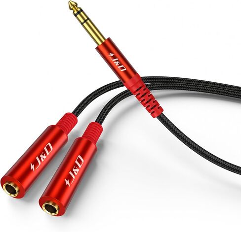 J&D 1/4 Inch TRS Stereo Splitter Y Cable, 6.35 mm Male to Dual 6.35 mm Female Jacks, Quarter Inch Audio Splitter Cord, Gold Plated Connectors, Durable PVC & Copper Construction, Red, 1.6 feet in Saudi Arabia