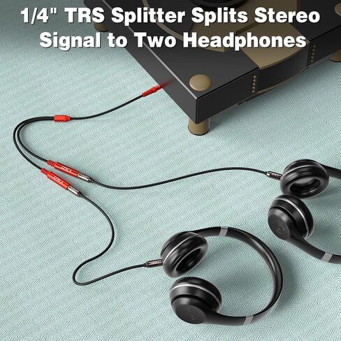 J&D 1/4 Inch TRS Stereo Splitter Y Cable, 6.35 mm Male to Dual 6.35 mm Female Jacks, Quarter Inch Audio Splitter Cord, Gold Plated Connectors, Durable PVC & Copper Construction, Red, 1.6 feet in Saudi Arabia