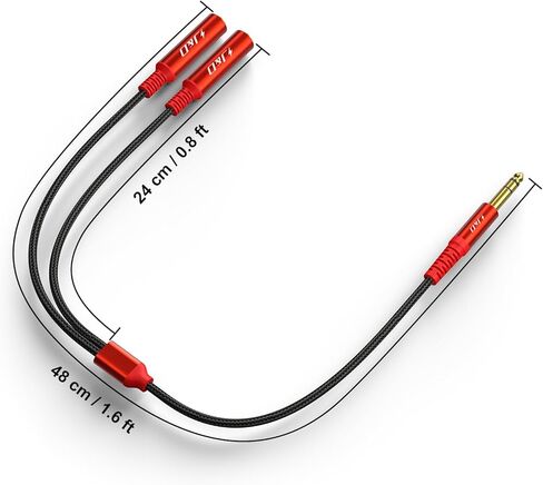 J&D 1/4 Inch TRS Stereo Splitter Y Cable, 6.35 mm Male to Dual 6.35 mm Female Jacks, Quarter Inch Audio Splitter Cord, Gold Plated Connectors, Durable PVC & Copper Construction, Red, 1.6 feet in Saudi Arabia