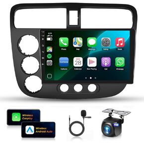 【4G+64G】 for Honda Civic 2001-2005 Android Car Radio Stereo with Wireless CarPlay Android Auto,9 inch IPS Touchscreen Car Stereo Bluetooth5.0, GPS, WiFi, SWC,59UI,32EQ AI DSP + HD Backup Camera
