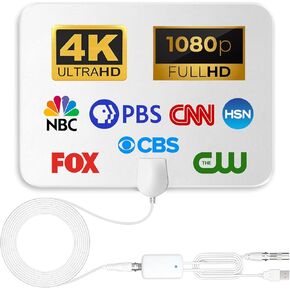 Digital TV Antenna Long Range 900 Miles, Supports HD 4K 1080p Indoor TV Outdoor 360° Signal Reception with Signal Booster -16ft Coax HDTV Cable - Black