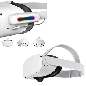 Saqico Battery Pack for Meta Quest 2/3/3s with Multi-Colors RGB Lights & Replacement Head Strap for Oculus 2 Elite Strap