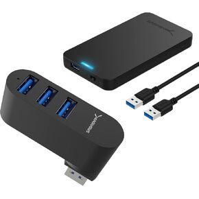 SABRENT 2.5-Inch SATA to USB 3.0 Tool-Free External Hard Drive Enclosure + Premium 3-Port Aluminum Mini USB 3.0 Hub