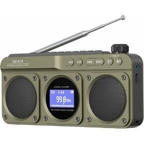 Portable Digital FM Radio Bluetooth Speaker, Handheld Rechargeable Radio Wireless Speaker, LCD Display, Loud Speakers, Headphone Jack, Support USB/TF Card MP3 Play for Home Outdoor