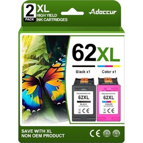 62XL Ink Cartridges Black and Color Replacement for HP Ink 62 HP 62 Ink Fits for Envy 5540 7640 5640 5660 7645 5549 OfficeJet 5740 5746 8040 OfficeJet Mobile 250 200 Printer (2 Pack)