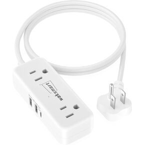 Flat Plug Extension Cord 3 Feet with 4 AC Outlets 3 USB Ports (5V/3.4A 17W), Flat Plug Power Strip Compact for College Dorm, Travel, Home, Office