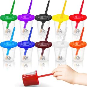 Paint Cups with Lids for Kids – 10 Paint Containers with Lids, 10 Toddler Paints Brushes – Toddler Art Supplies No Spill Painting Cups