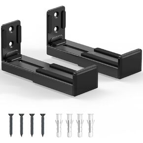 Universal Soundbar Wall Mount Bracket, Dual Speaker Wall Mount Compatible with TVs, Adjustable Depth 3.5-6.1 Inches, Holds up to 33 lbs, Sound Bar Mounting Kit, Black