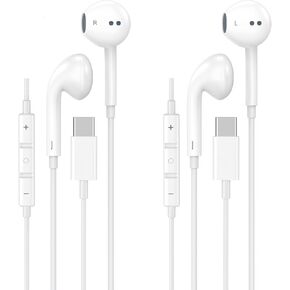 USB C Headphones for iPhone 15 16,2 Pack USBC Type C Earbuds Wired in-Ear with Mic & Volume Control Compatible with iPhone 16 15 Pro/Pro Max, iPad Pro, Galaxy S25 S24 S23 Pixel 9 8 7 USB-C Jack