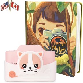 Kidamento Digital Camera for Kids Model K Meowie The Cat, Photo Activity Book Through My Lens, Bundle
