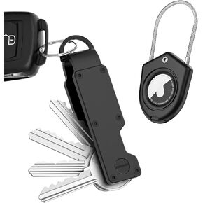 Mens Key Organizer Compact Metallic Key حامل | حالات Airtag - متوافقة مع حامل آمنة Apple Airtag مع كابل الأسلاك