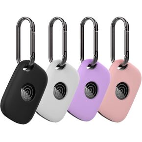 4 Pack Case for Tile by Life360 Pro (2024) Bluetooth Tracker,Soft Protective,Shockproof,BOVUGAC Silicone Case Cover with Keychain-Purple+Pink+Black+White
