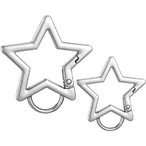 2 PCS Star Carabiner, Star Keychain Clip with Key Chain Rings Zinc Alloy Heavy Duty Star Shaped Keychain Clip with 2 Sizes, Carabiner Clip for Camping, Hiking, Fishing