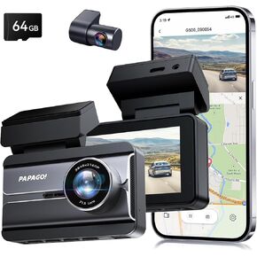PAPAGO Dash Cam Front Rear, STARVIS Sensor 4K Full HD Dash Camera for Cars，Voice Control，5GHz Wi-Fi, Built-in GPS, Night Vision, WDR, G-Sensor, 64GB Card Included, 24H Parking Mode（G500）