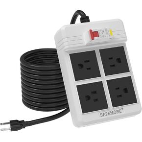 GFCI Power Strips with 3M Heavy Duty Extension Cord, 4 Gang Sockets 15A Fused SAFEMORE Power Strip 1875J with 30mA RCBO Leakage Protection, for Workshop Garage RV Indoor (White)
