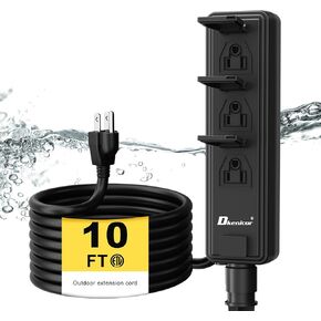 Outdoor Power Strip with Stake Weatherproof, 3 Wide Outlets Waterproof Power Strip with Cover, 10 FT Extension Cord for Outdoor Lights, Outdoor Party, 14 AWG, 15A/1875W, ETL Listed