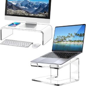 Clear Acrylic Monitor Stand Riser with Acrylic Laptop Stand for Desk