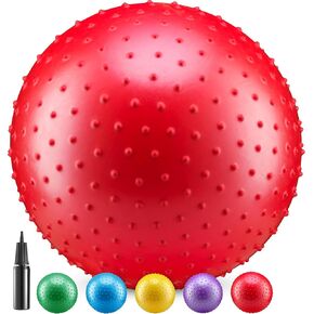 Bedwina Big Knobby Balls - (Pack of 5) 18 Inch Fun Bouncy Balls for Toddlers and Kids – Plus Added Hand Air Pump, Great for Tactile Sensory Balls, Spiky Stress Ball, Fidget Toys, and Party Favors
