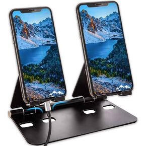 iAnder Aluminum Phone Stand, Muti Functional Flat Phone Dual Bracket, Adjustable Tablets Stand Compatible with iPhone iPad Smartphone and Tablet (Black)