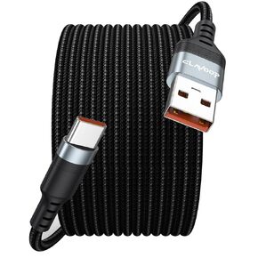 USB C Cable 15ft Fast Charging 23W, Extra Long USB A 2.0 to USB-C Charger Cord 15 foot 480Mbps Data Transfer Type C Black Braided for iPhone 16/15, Galaxy S24/23, Pixel XL/2/3/4XL, LG V30, Nokia
