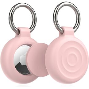 Airtag Holder Keychain Case, 2-Pack Silicone Protective Cover with Key Ring for Apple Airtag, Durable and Lightweight Design for Keys, Bags, Pets, and More-Pink