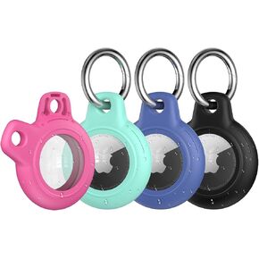 4 Pack Case for Apple AirTag Holder with Keychain, Hard Waterproof Anti-Scratch Protective Case Compatible with Air Tag GPS Tracker Holder, Key Chain AirTag Accessories