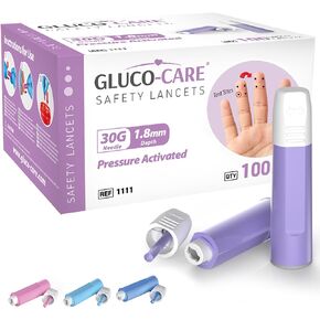 Safety Lancets, Contact-Activated, 30G x 1.8 mm, Pre-Loaded, Sterile, Box of 100