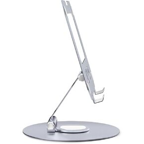 Adjustable Height Tablet Stand with 360° Swivel Base, Foldable and Lightweight Holder for Tablets, E-Readers, and Phones, Compact and Durable, White Bracket.