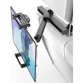 Car Headrest Tablet Holder, [Adjustable Extension Arm] Back Seat Tablet Mount with Foldable Wide Clip, Essential for Kids Travel, for iPad Pro 13, Air, Mini, Galaxy Tab, Fire, 5.5-15.6" Devices