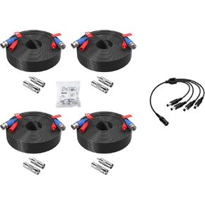 ZOSI 4 Pack 100ft 2-in-1 Video Power Cable, BNC Extension Surveillance Camera Cables for Video Security Systems (Included Power Splitter and Power Cable)