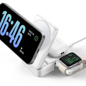 Lamicall 3 in 1 Charging Station for Apple - Foldable Wireless Charger Stand for MagSafe Portable, Travel Charger Station for Multiple Devices for iPhone 16, 15, 14, 13, Apple Watch, AirPods, White