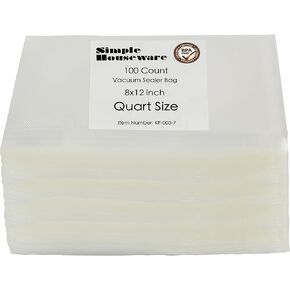Simple Houseware Precut Vacuum Sealer Bags 100 Count Quart 8" x 12" for Food Storage, BPA Free