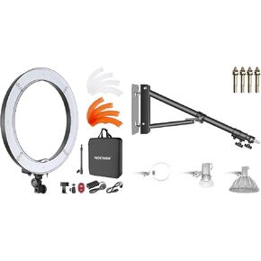 Neewer 18" Ring Light, 55W Dimmable 5500K Light with 240 LEDs Color Filter, Soft Tube for YouTube, TikTok, Selfies Photography, Compatible with Camera Smartphones, 4.3ft Boom Arm Included