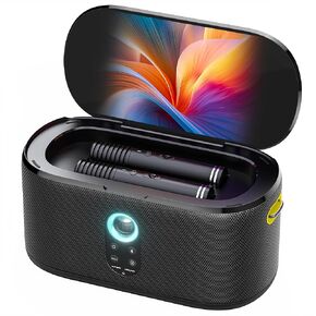 Karaoke Machine, Bluetooth Party Speakers with Screen for Lyrics Display for Adults Kids, Portable TWS PA System with 2 Wireless Microphone (Auto Charging) with WiFi & HDMI for Home TV Outdoor