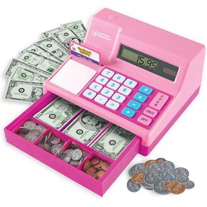 Learning Resources Pretend & Play Calculator Cash Register Pink - 73 Pieces, Ages 3+ Cash Register for Kids, Play Money for Kids, Toddlers Toys