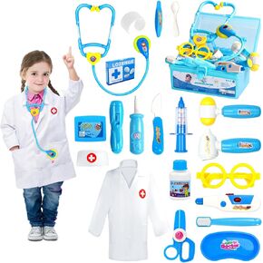 Doctor Kit for Kids Toys Toddler Girls Boys for 3 4 5 Year Old Pretend Play Dress Up Educational Dentist Doctor Set Costume Stethoscope Medical Kit Role Play Birthday Gifts for 2 3 4 5 6