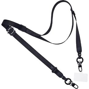 Phone Lanyard Crossbody for iPhone Samsung, 2in1 Adjustable Neck Shoulder Strap & Detachable Wrist Strap Anti-Theft, Key ID Universal Phone Holder for Outdoor Travel Hiking Walking, Black