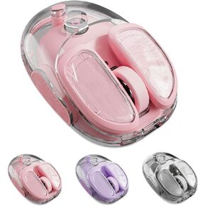 EWEADN Q9 Wireless Clear Mouse Dual Mode Bluetooth & 2.4G USB Computer Mouse with RGB Lighting, Silent Clicks, Multi-Device Compatibility for Laptop, PC, MacBook, iPad Cute Mouse-Silver
