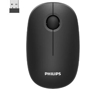 PHILIPS Wireless Mouse,2.4GHz Quiet Mouse with USB Receiver,Ergonomic Optical Computer Mice,1600 DPI,Portable and Durable Computer Mouse with 12-Months Battery Life for PC/Mac/Laptop – Black