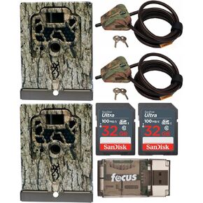Browning Trail Cameras Security Box (2 pack) مع 2 أقفال كابل Python ، بطاقة SD 32 جيجابايت (حزمة) ، وحزمة قارئ البطاقات (7 عناصر)