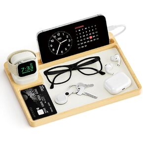 Wooden Watch Band Organizer - Charger Stand Compatible with All Apple Watch Series and Watch Bands Display Watch Storage Case Tray with Acrylic Top Lid(Bamboo)
