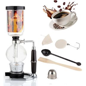 [New Upgraded Glass]Borasilicate Glass Syphon Coffee Maker, 5-Cup 600ml(20.3 oz)Vaccum Gravity Clear Coffee Tabletop Siphon Pot with Reusable Cloth Filter Coffee Brewer Hot Tea Maker Machine(Upgraded)