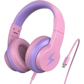 Kids Headphones for School, Upgrade USB C Kids Headphones, Wired Headphone for Kid, HD Stereo Sound, Foldable Kid Over-Ear Headphone for Boys, Girls, iPad, PC, Tablets, Travel-Bule