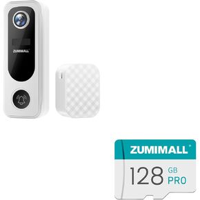 ZUMIMALL Doorbell Camera Wireless, Video Doorbell Wireless with Chime&SD, 2 Way Audio, Voice Changer, 30s Voice Message, Anti-Theft, AI Detection, 2.4Ghz WiFi, Battery Powered, Work with Alexa, White