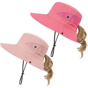 Century Star Kids Sun Hat Ponytail Girls UPF 50 Bucket Cap Summer Beach Fishing Kids Hat Wide Brim Adjustable Swim Hat