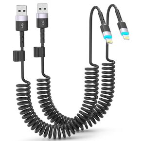 Coiled Lightning Cable for Car [2 Pack], Coiled Apple Carplay Cable 6ft [Mfi Certified] Coil iPhone Charger Cord Compatible with iPhone14/13/12/11 Pro Max/Xs Max/Xr/Xs/X/8/7/Plus/6s Ipad/iPod