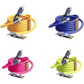 4 Pack 4-in-1 USB C Cable Lightning Cable (Yellow+Blue+Pink+Green)